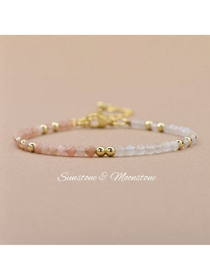 Sunstone & Moonstone Beaded Bracelet - 3mm Faceted Crystal Beads