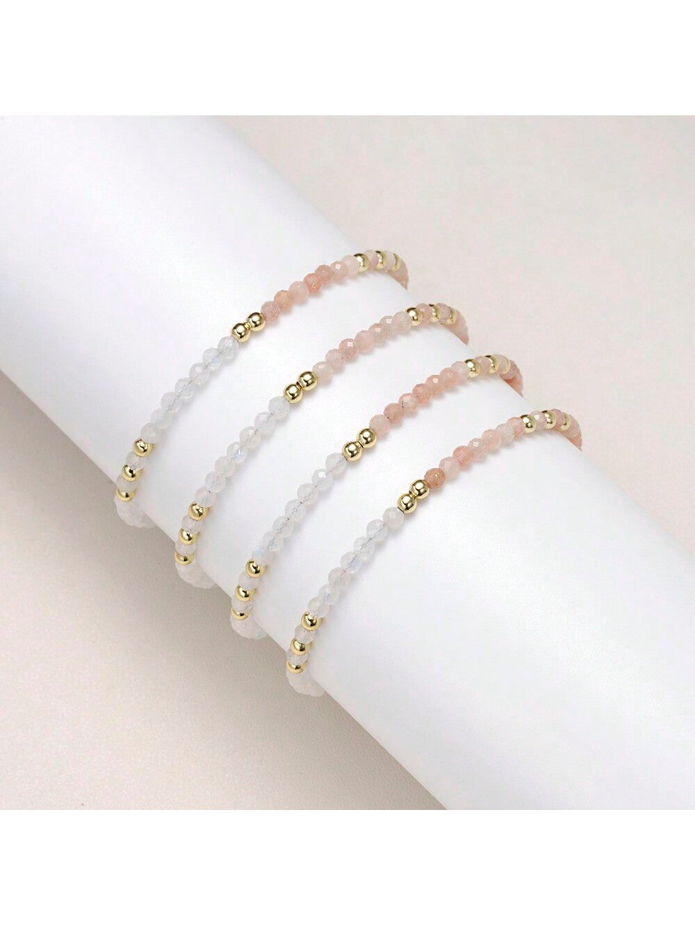 Sunstone & Moonstone Beaded Bracelet - 3mm Faceted Crystal Beads