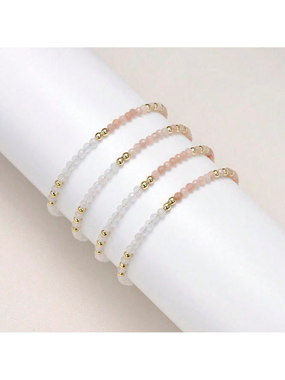 Sunstone & Moonstone Beaded Bracelet - 3mm Faceted Crystal Beads