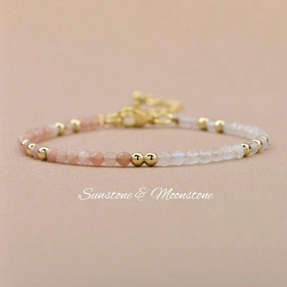 Sunstone & Moonstone Beaded Bracelet - 3mm Faceted Crystal Beads