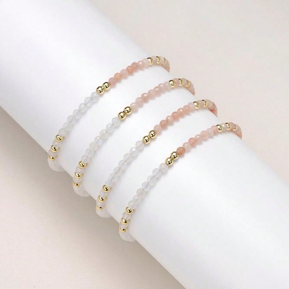 Sunstone & Moonstone Beaded Bracelet - 3mm Faceted Crystal Beads