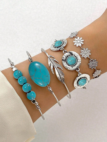 5pcs Turquoise & Rice Bead Bracelets Set