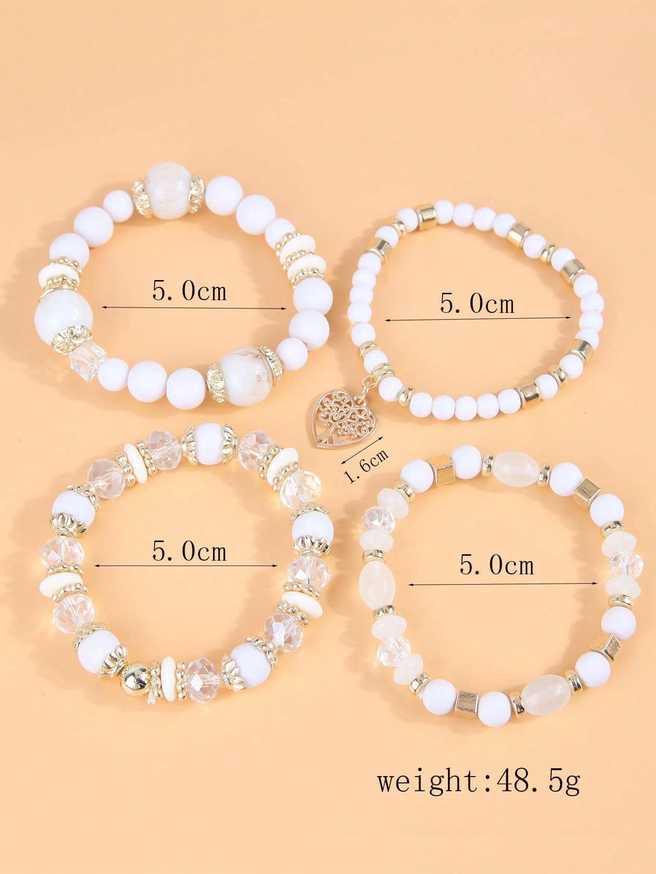 4pcs Simple Beaded Love Heart Pendant Multilayered Bracelet For Women