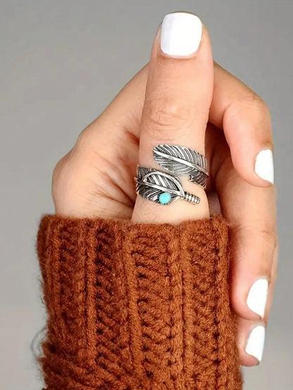 Vintage Feather Turquoise Open Ring