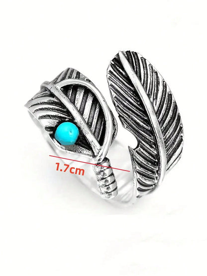 Vintage Feather Turquoise Open Ring