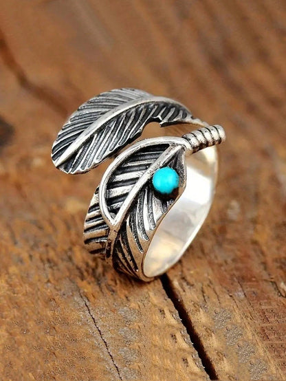 Vintage Feather Turquoise Open Ring