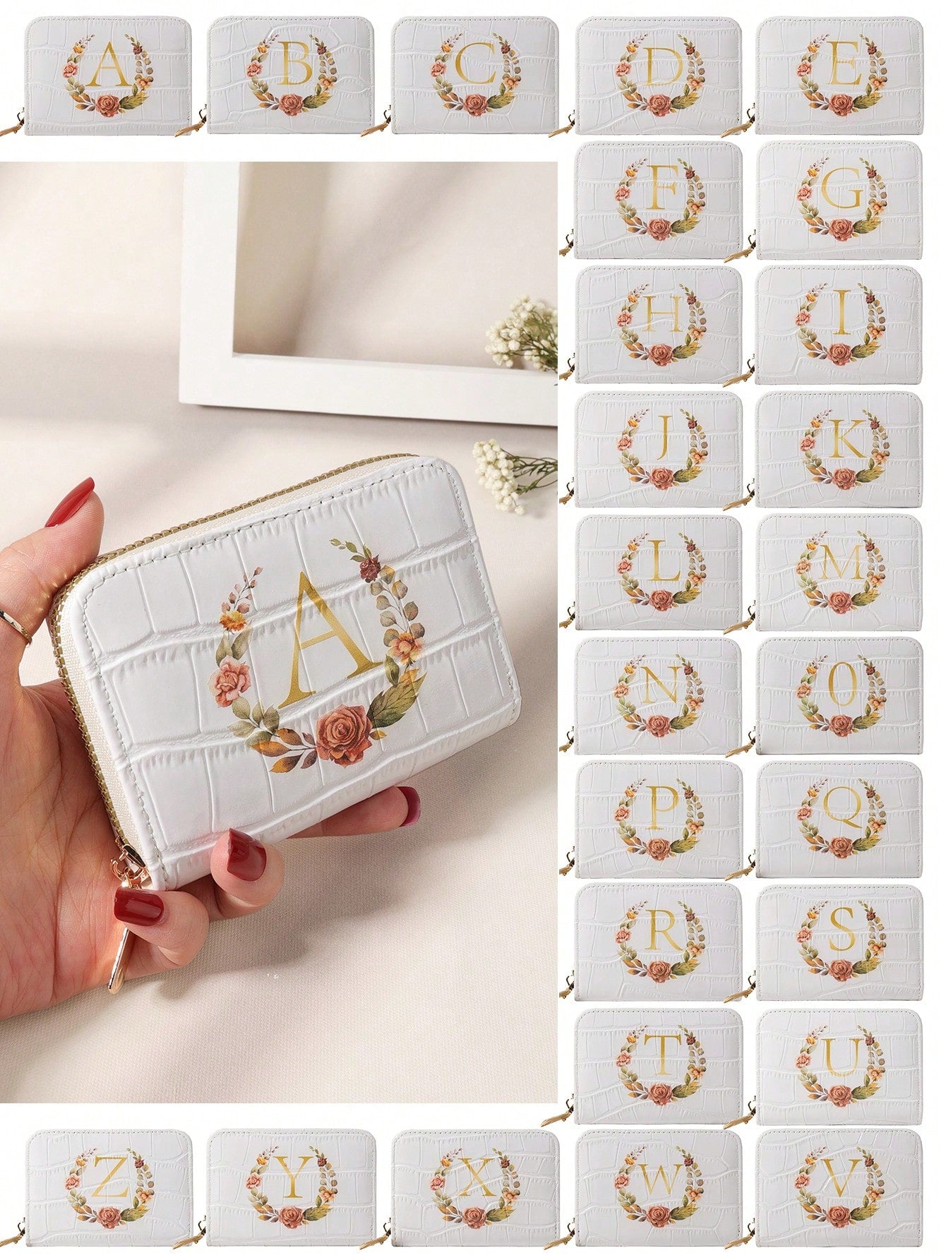 Floral Alphabet Zipper Wallet - Multi-Card Organizer