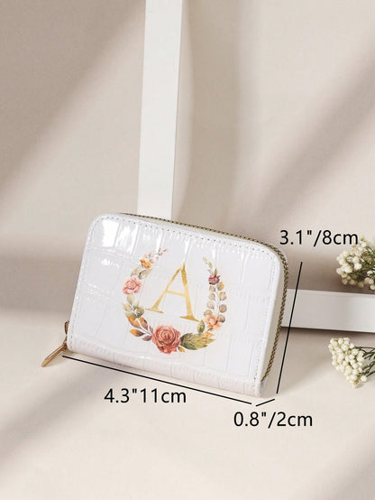 Floral Alphabet Zipper Wallet - Multi-Card Organizer