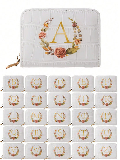 Floral Alphabet Zipper Wallet - Multi-Card Organizer