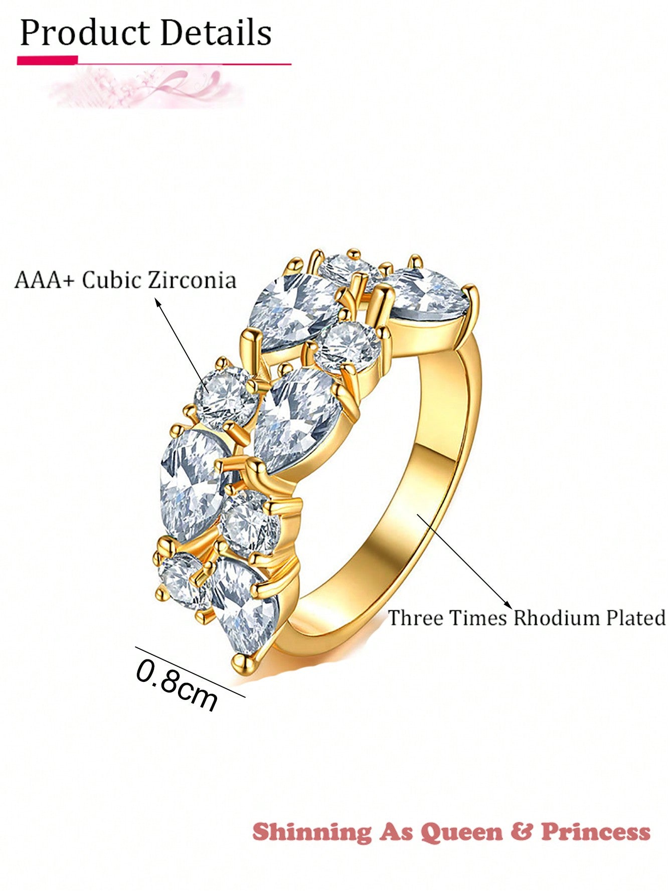 Radiant Elegance: 18K Gold Oval Cubic Zirconia Wedding Ring