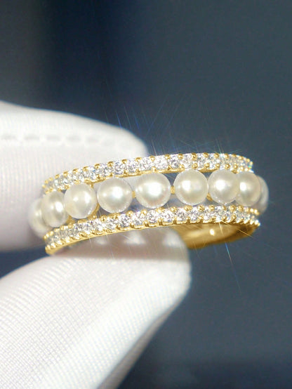 Chic Elegance Cubic Zirconia & Faux Pearl Ring