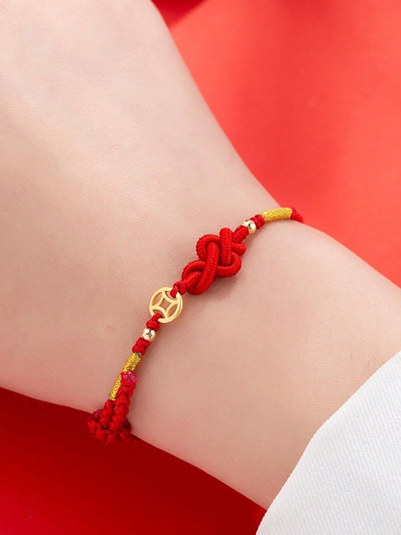 Lucky Red Knot Coin Charm Bracelet