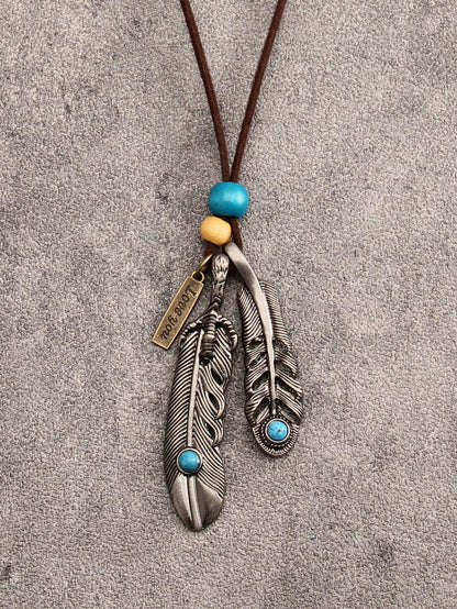 Turquoise Decor Feather Charm Necklace