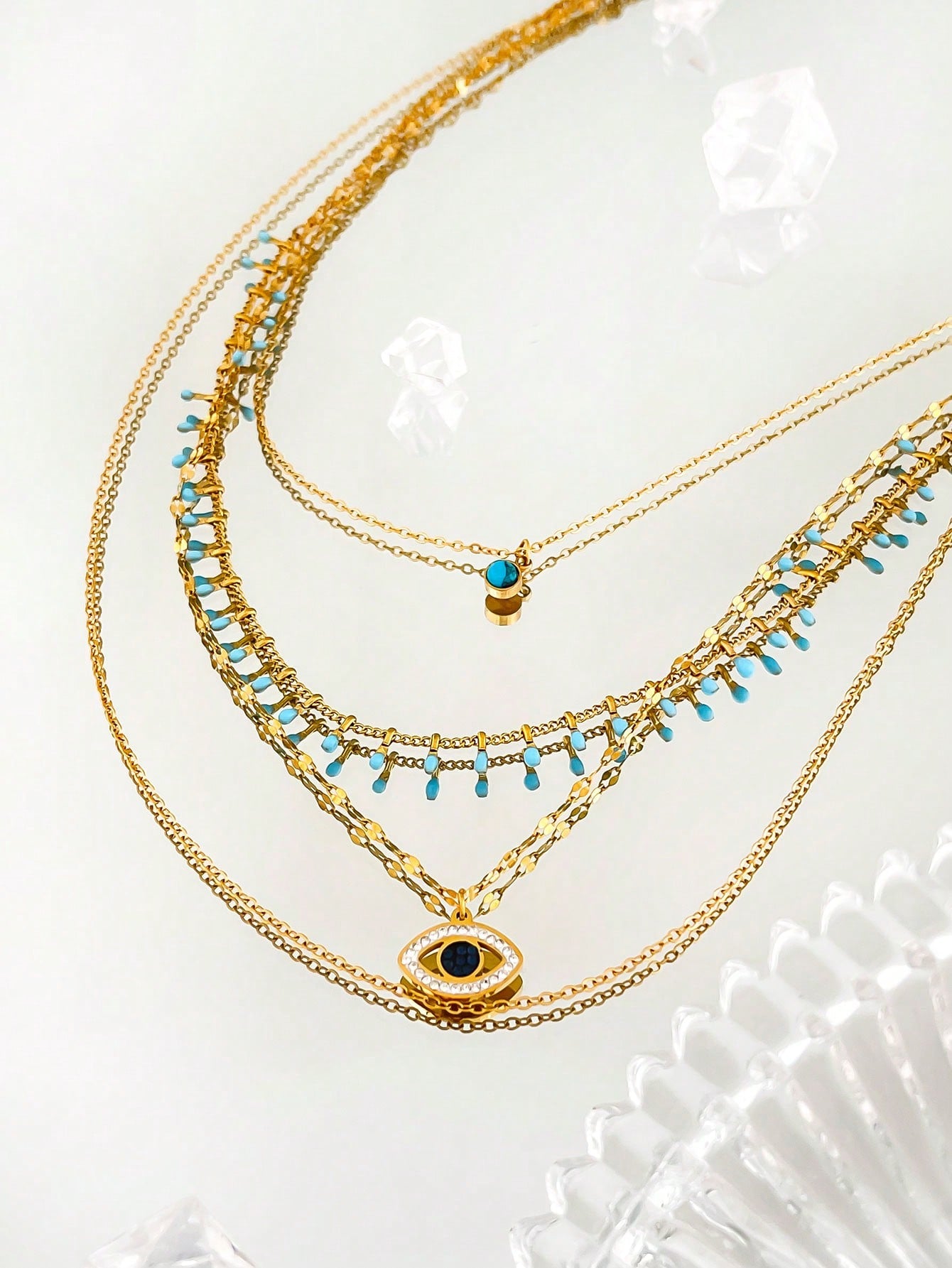 Enchanting Layers Turquoise & Eye Decor Stainless Steel Necklace