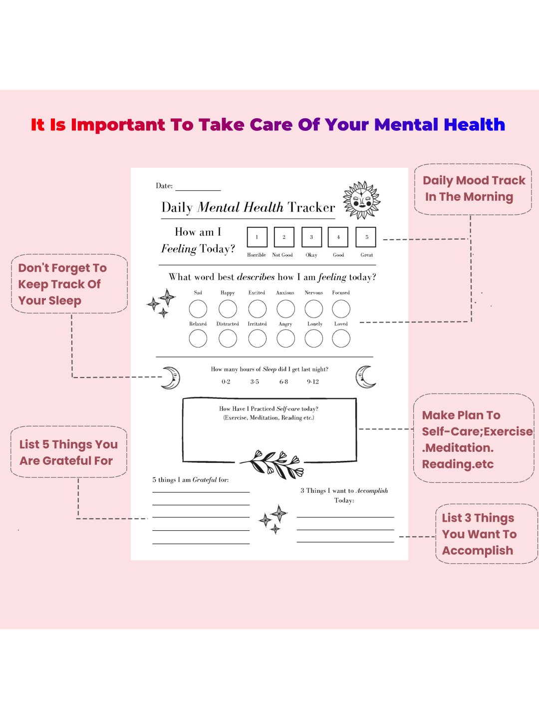 Mental Health Journal for Women: Daily Self-Care & Mood Tracker