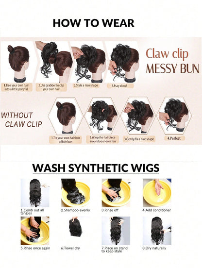 Synthetic Heat Resistant Fiber Curly Wavy Hair Bun Chignon Claw Clip