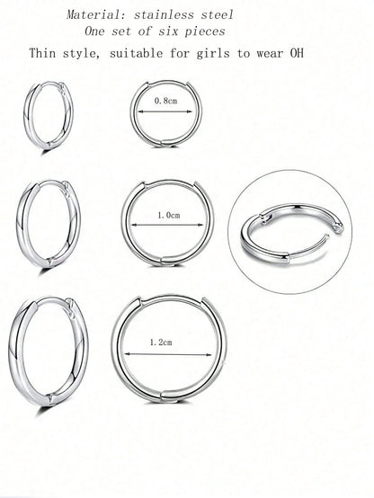 1 Set Of Stainless Steel Hoop Earrings With Multiple Pieces