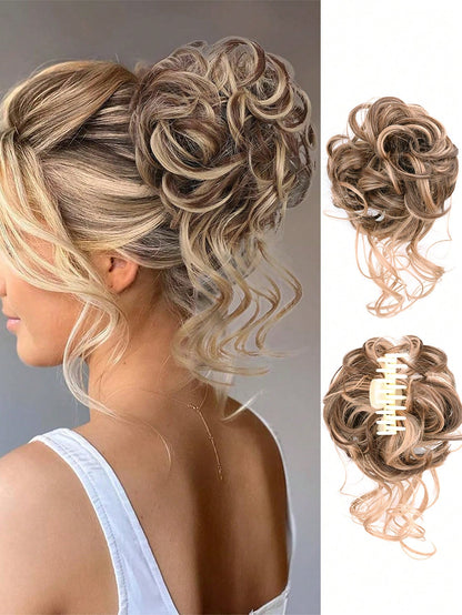 Synthetic Heat Resistant Fiber Curly Wavy Hair Bun Chignon Claw Clip