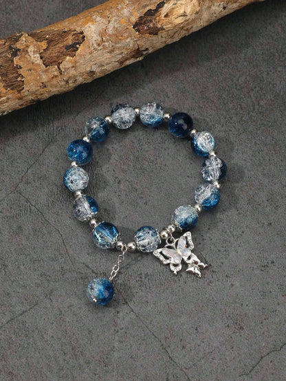 Celestial Harmony Bracelet: Natural Crystal Beads with Butterfly & Cat's Eye Stone