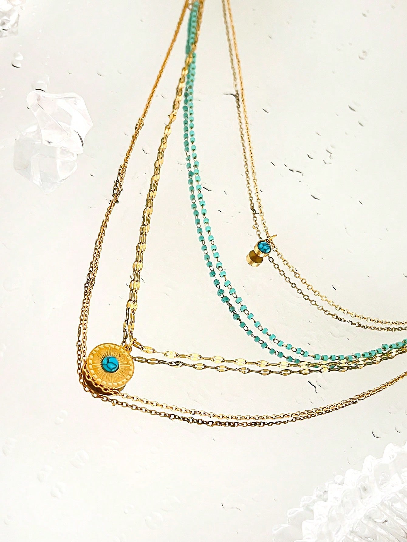 Enchanting Layers Turquoise & Eye Decor Stainless Steel Necklace