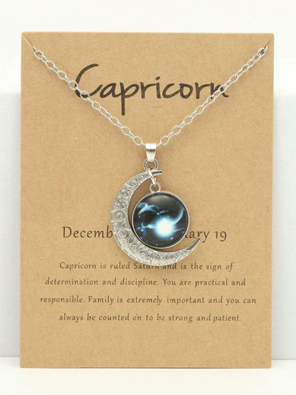 Luminous Vintage Moon & Zodiac Pendant Necklace