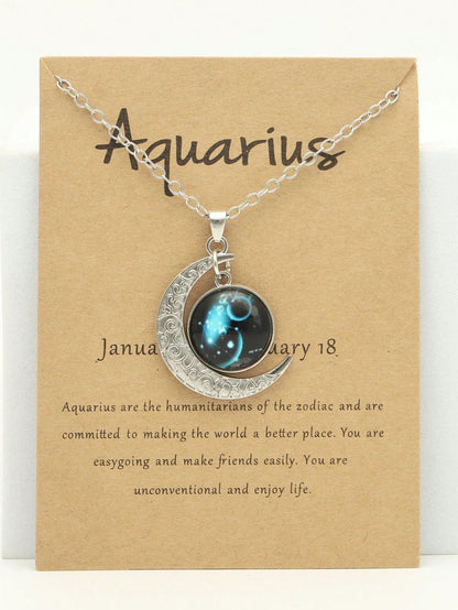 Luminous Vintage Moon & Zodiac Pendant Necklace