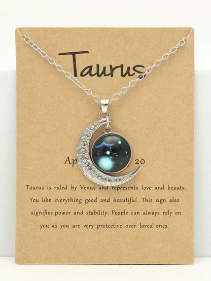 Luminous Vintage Moon & Zodiac Pendant Necklace