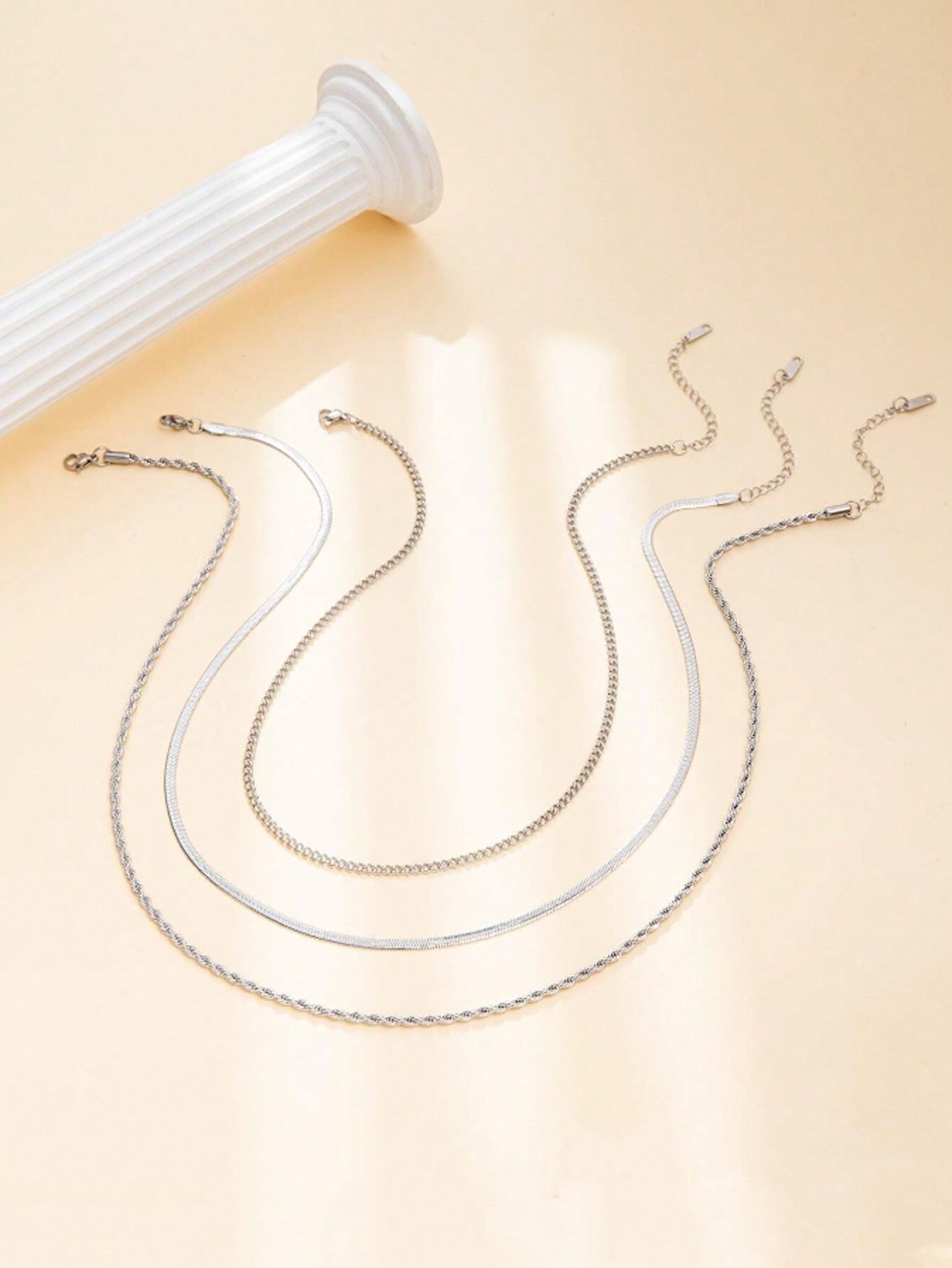 3pcs Stainless Steel Snake Twisted Layered Necklace Set