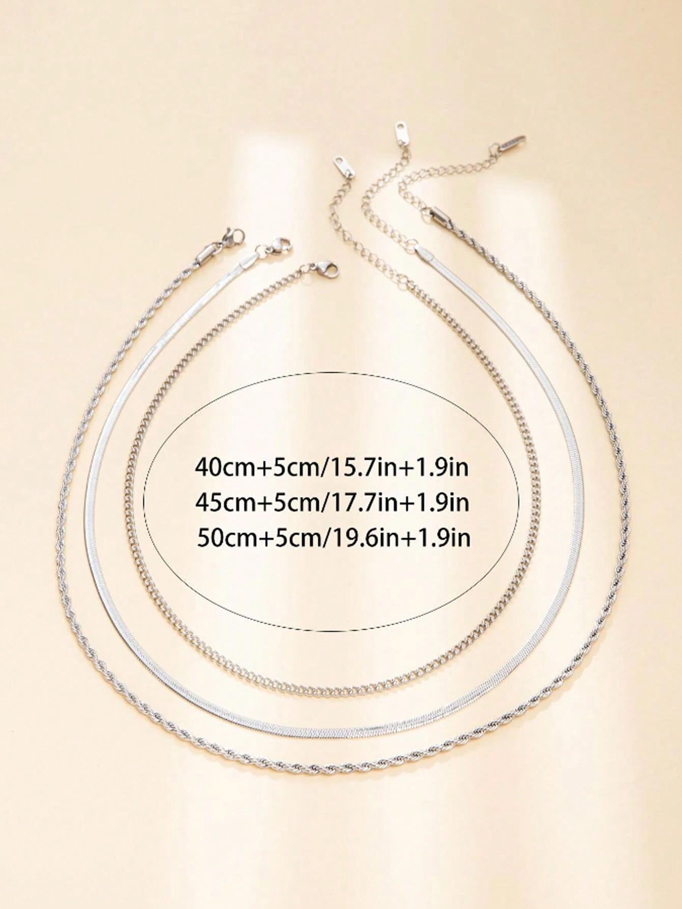 3pcs Stainless Steel Snake Twisted Layered Necklace Set