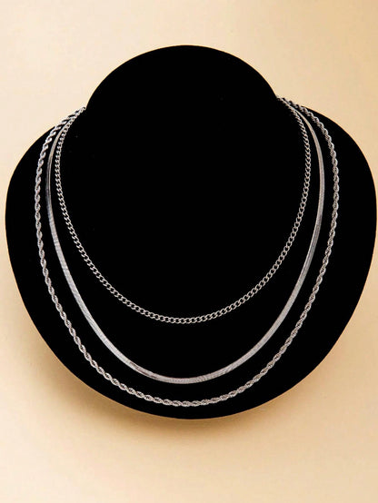 3pcs Stainless Steel Snake Twisted Layered Necklace Set