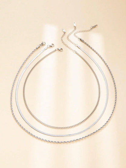 3pcs Stainless Steel Snake Twisted Layered Necklace Set