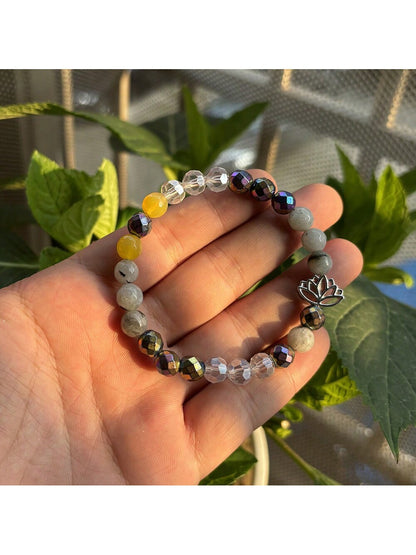 Chakra Natural Stone Lotus Yoga Bracelet for Aura Defence