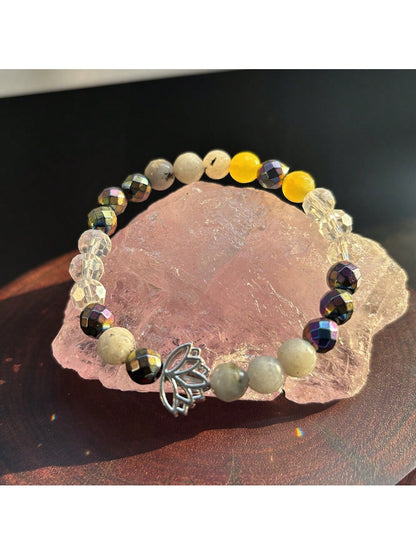 Chakra Natural Stone Lotus Yoga Bracelet for Aura Defence