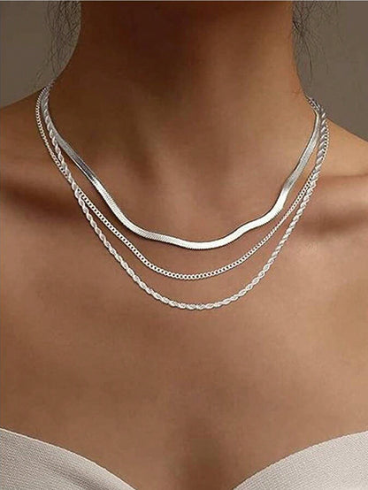 3pcs Stainless Steel Snake Twisted Layered Necklace Set