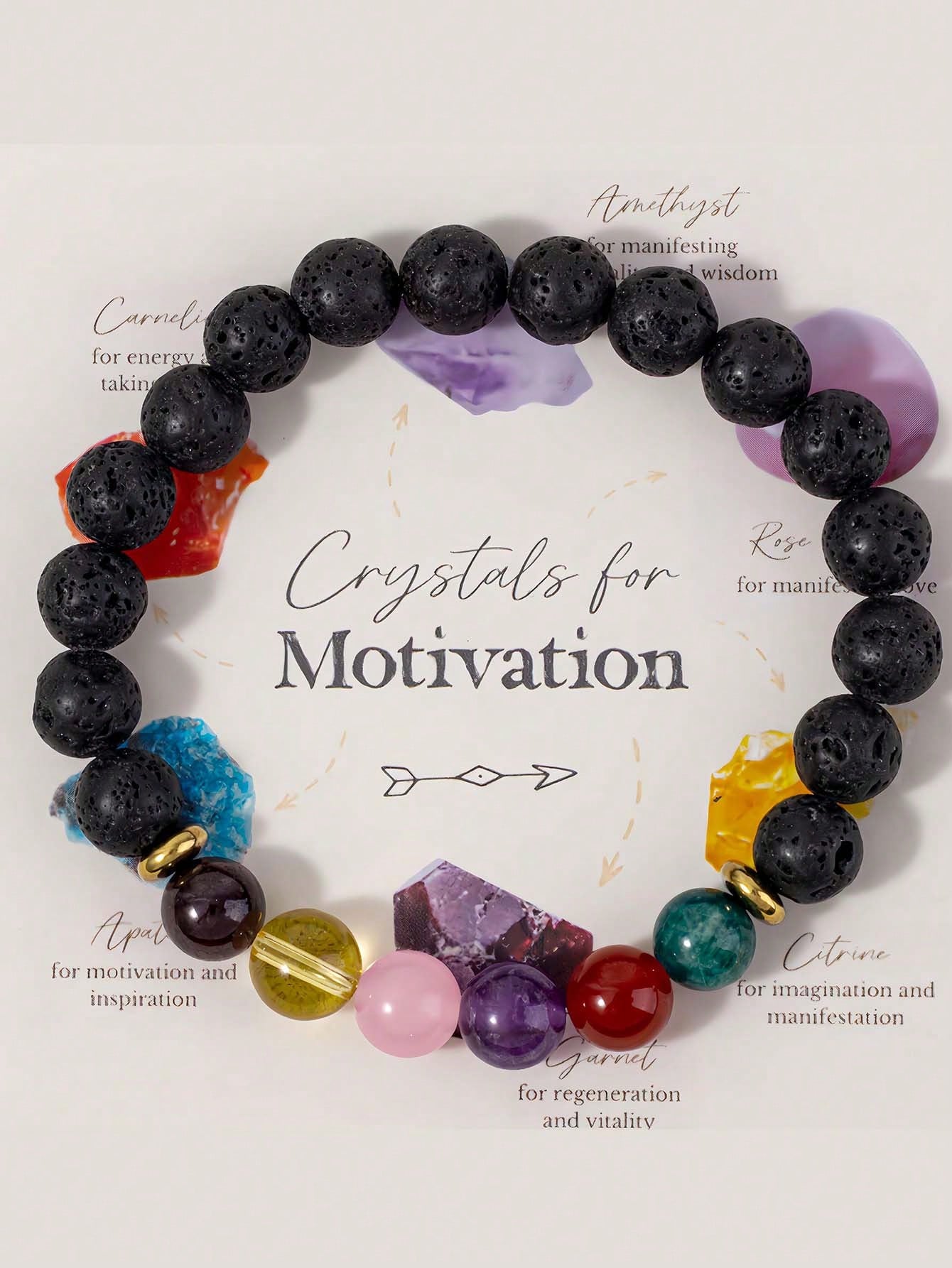 Boho Handmade Natural Lava & Agate Chakra Bracelet