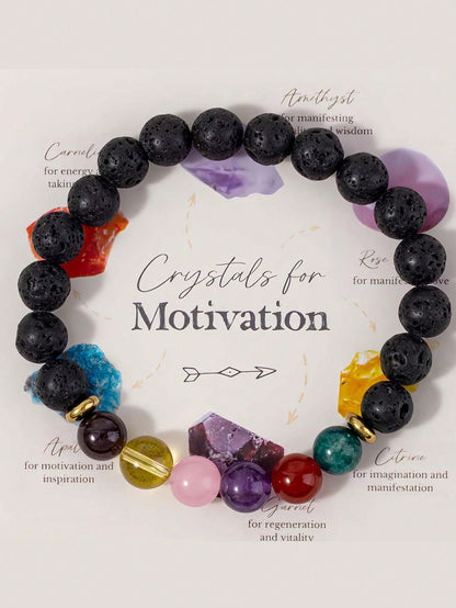 Boho Handmade Natural Lava & Agate Chakra Bracelet