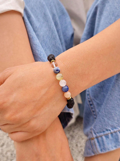 Boho Handmade Natural Lava & Agate Chakra Bracelet