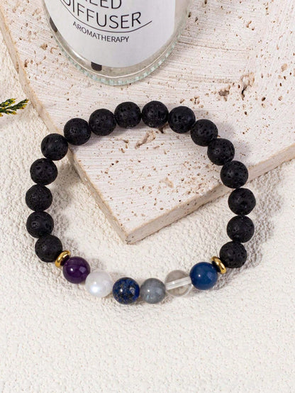 Boho Handmade Natural Lava & Agate Chakra Bracelet