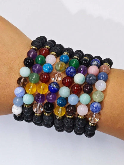 Boho Handmade Natural Lava & Agate Chakra Bracelet