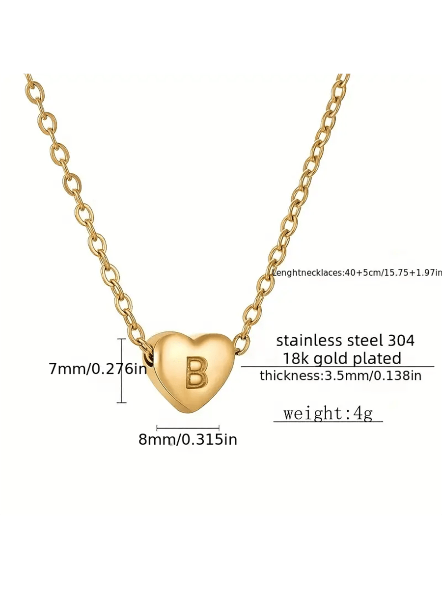 Simple Stainless Steel 26 English Letter Heart Pendant Necklace