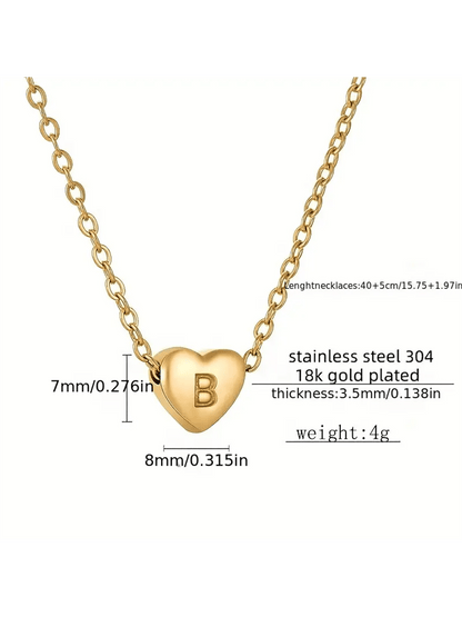 Simple Stainless Steel 26 English Letter Heart Pendant Necklace