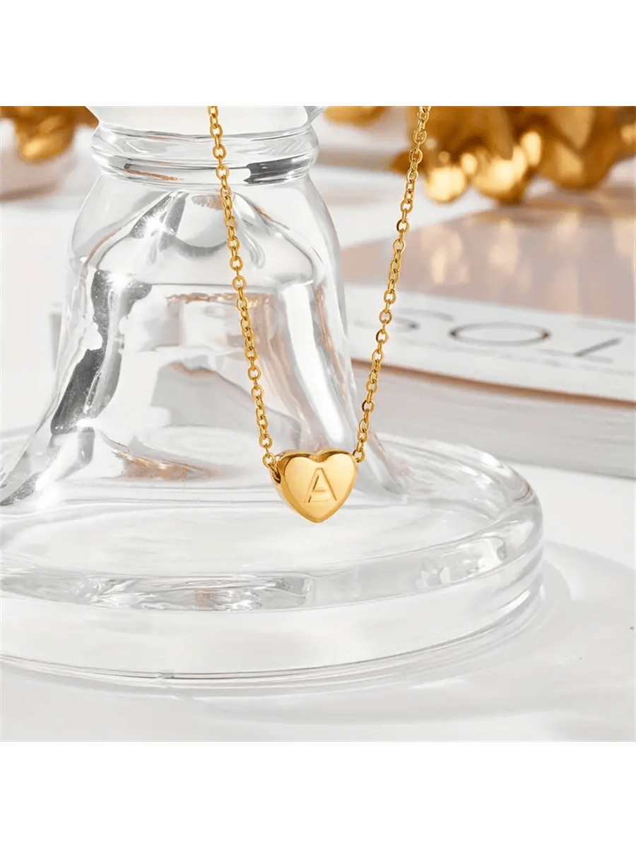 Simple Stainless Steel 26 English Letter Heart Pendant Necklace