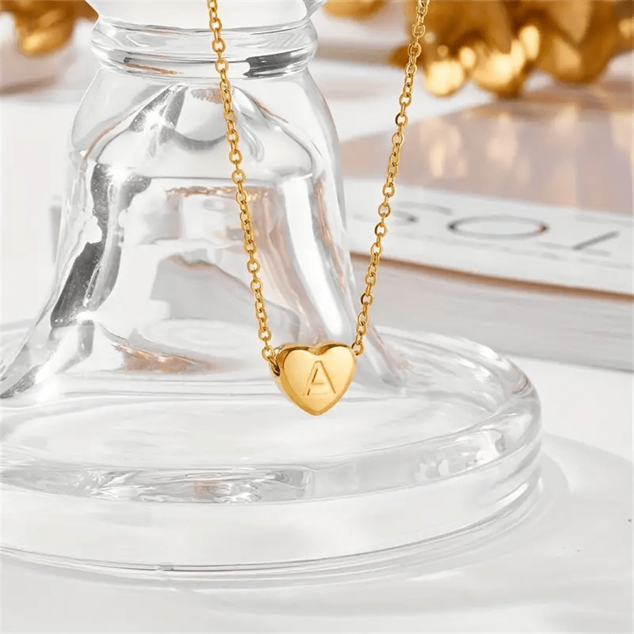 Simple Stainless Steel 26 English Letter Heart Pendant Necklace