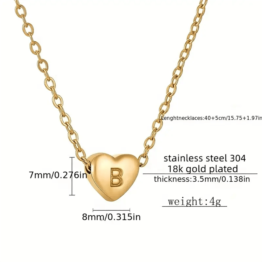 Simple Stainless Steel 26 English Letter Heart Pendant Necklace