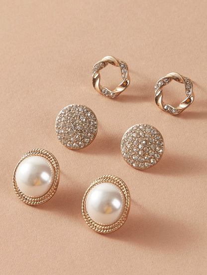 3pairs Pearl Decor Stud Earrings