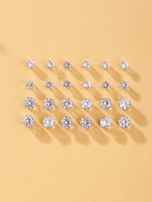 12pairs Cubic Zirconia Decor Stud Earrings