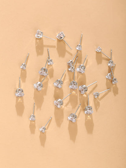 12pairs Cubic Zirconia Decor Stud Earrings