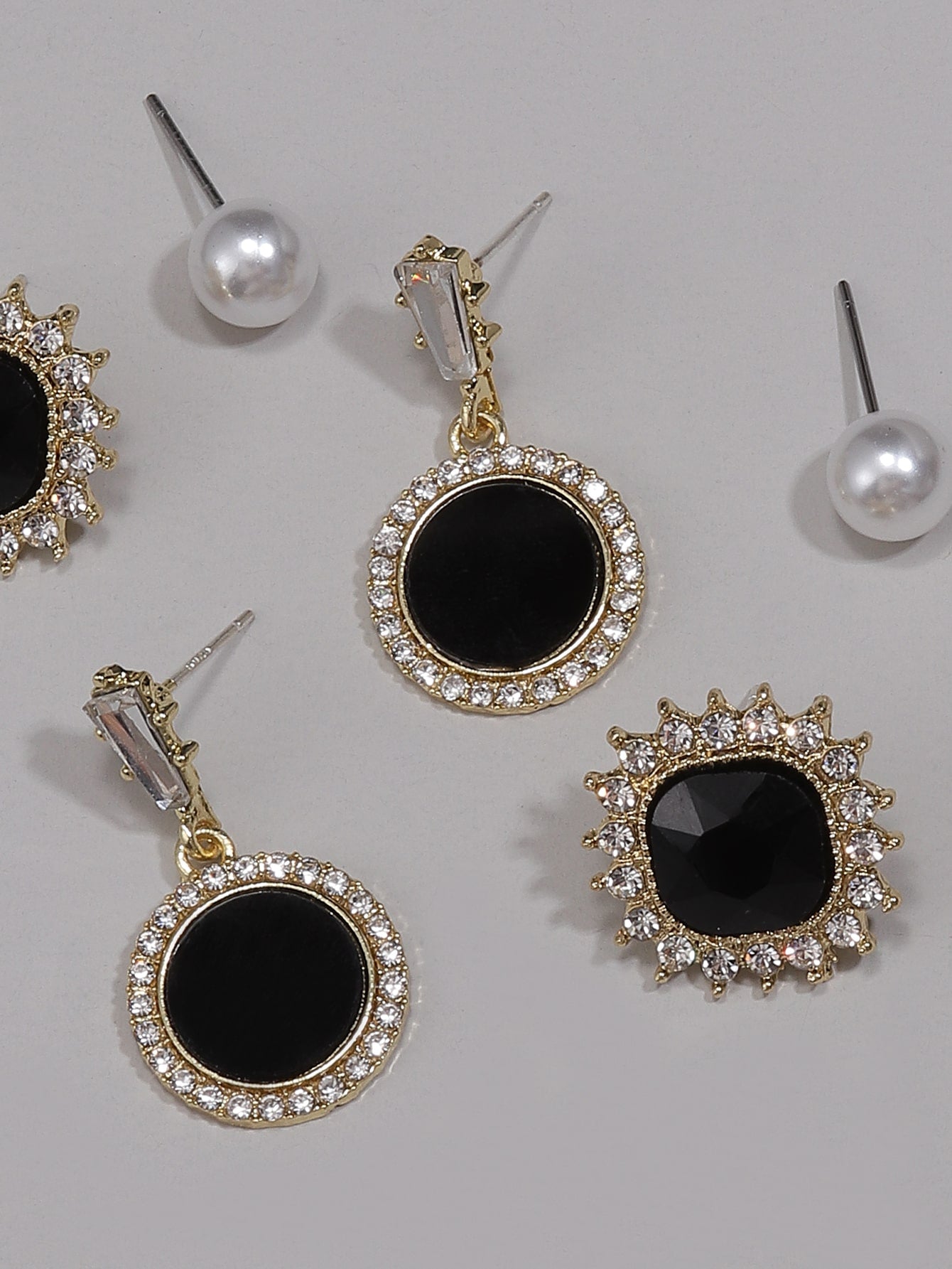 3pairs Rhinestone Decor Earrings