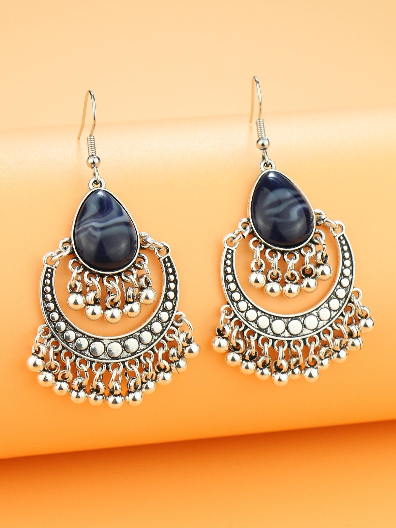 Waterdrop Decor Bead Tassel Drop Earrings