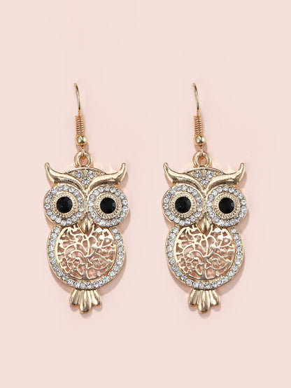 Rhinestone Owl Design Drop Earrings